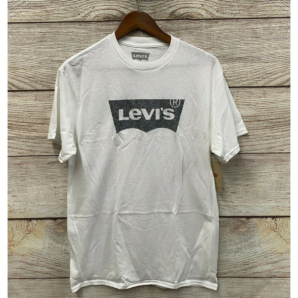 Levi's T Shirt Mens Size Medium Silver Glitter Batwig Slim Fit T Shirt New
